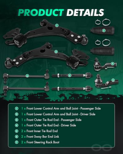 SCITOO 10pcs Front Suspension Kit for Ford 2013-2015 Escape,2012-2014 Focus