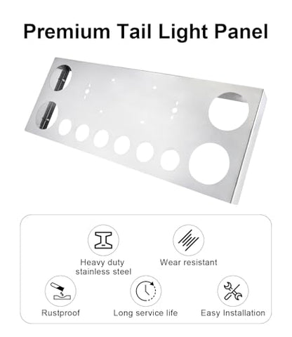 Tail Light Panel Stainless Steel Chrome Finish with Four 4.49" and Six 2.76" Round Light Cutouts(10 Holes), Rear Center Light Panel with a Backing Panel for Semi Truck Trailers - style: 4x4.49" & 6x2.76" Round Holes