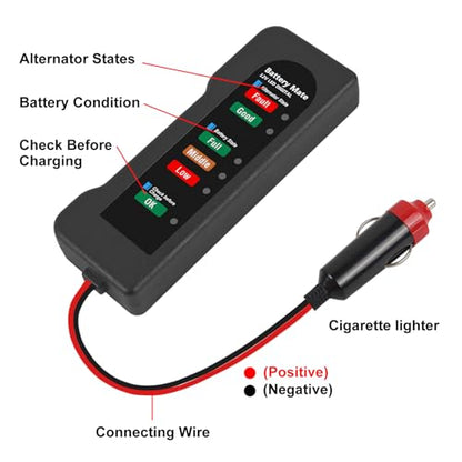 12V car Battery Tester, Alternator Tester Automotive,Battery Checker, Analyzer to Check alternator & Battery Charging System,LED Indication (C) - color: C