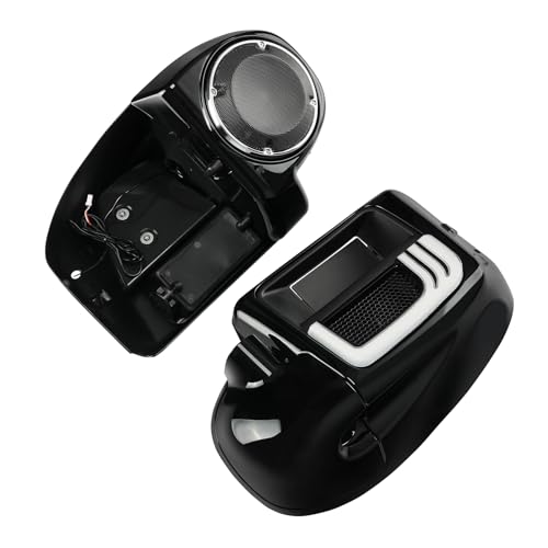 Green-L Lower Vented Fairing with 6.5" Speaker Pods and LED Turn Signals Light Kit Fit for Harley Touring Road King Street Glide Electra Glide Ultra 2014-2024 - color: Gloss Black w/ Speaker Pods