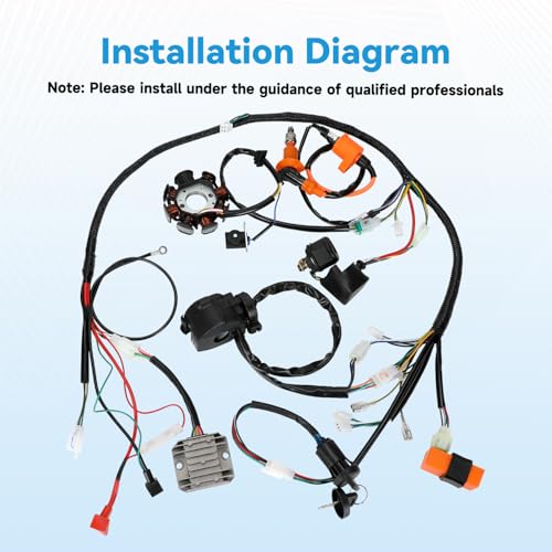 EOPOAYI Complete Wiring Harness Kit Compatible with GY6 150cc 152QMI 157QMJ 4-Stroke Engine ATV Quad 4 Wheeler Scooter Moped Dune Buggy Parts Ignition Coil CDI Startor Starter Relay Solenoid Regulator