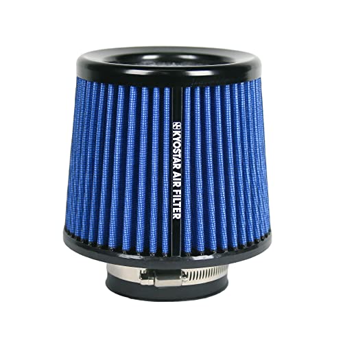 Universal 3" 76mm High-Flow Air Filter, Reusable Cone Cold Air Intake, High Performance, Washable, Clamp-On Car High Flow Dry Air Kit, Flange Diameter: 3 Inch, Filter Height: 6.4 Inch, Green - color: 3" 76mm blue