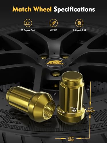 MIKKUPPA M12x1.5 Lug Nuts, Gold 20PCS Closed End Spline Lug Nuts - color: Gold