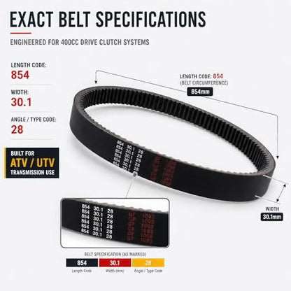 25300-003-0000 Drive Belt Transmission Belt for Hisun HS400 Tactic Forge 400 Massimo MSU Bennche Bighorn Coleman Outfitter UTV ATV 400cc Drive Clutch 854 30.1 28