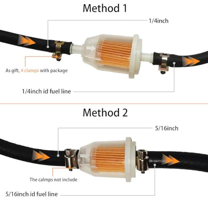 Inline Fuel Filter 1/4" with Clamps 2 Pack - Fits AM116304, GY20709, 25 050 22-S for Lawn Mowers