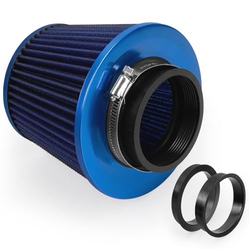 3" Cold Air Intake Filter with 65mm/2.55", 70mm/2.75" Reducer Ring Flange Diameter 3inch/76mm Air Intake Filter Kit - Blue - color: blue