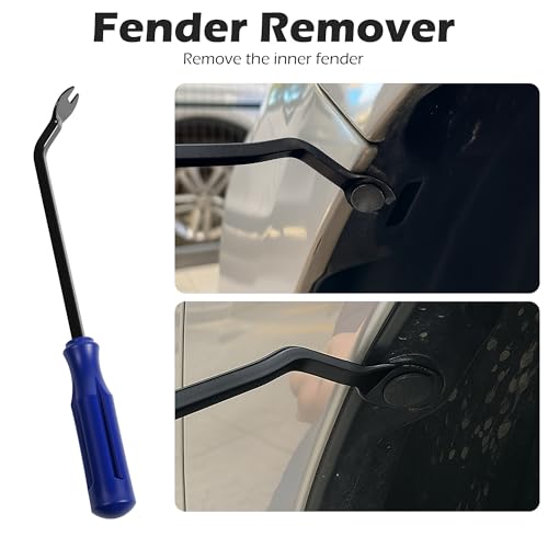 Car Dent Puller Kit, Manual Car Dent Remover PDR Kit, Auto Fender Paintless Dent Repair Tools with Big Curved Crowbar PDR Rod & Rubber Hammer for Motorcycle Metal Surfaces