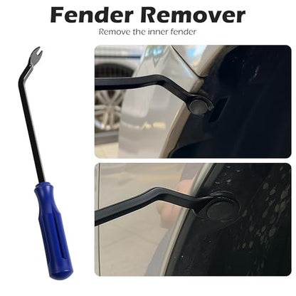 Car Dent Puller Kit, Manual Car Dent Remover PDR Kit, Auto Fender Paintless Dent Repair Tools with Big Curved Crowbar PDR Rod & Rubber Hammer for Motorcycle Metal Surfaces