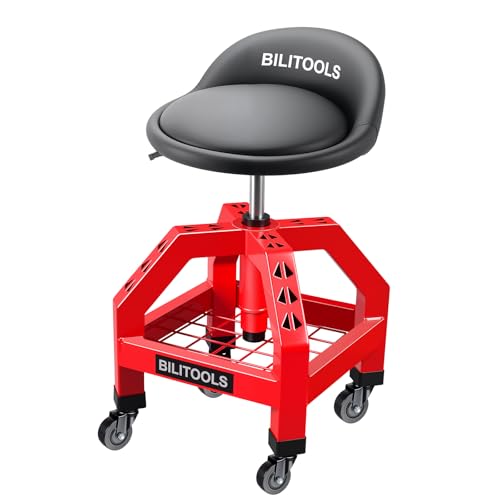 BILITOOLS Rolling Shop Stool with Wheels, Adjustable Mechanic Seat