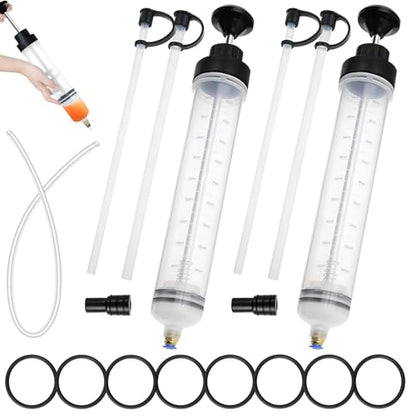 2-Pack 500CC Automotive Fluid Extractor Pump, Manual Oil Change Syringe with 50cm Rubber Hose, Manual Suction Vacuum Fuel Car Transfer for Power Steering