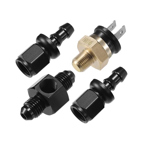 Coolant Hose Thermostat Switch Kit, 4AN 160'F on - 145'F Off Transmission Cooler Sensor Fan Oil Cooler Radiator Electric Switch Fitting Universal for Car Truck Metal Black - size: 160'F on - 145'F