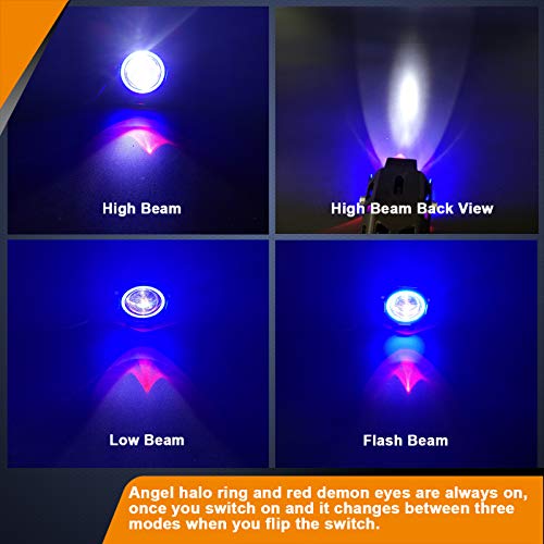 Motorcycle LED Fog Lights U7 Spotlight Daytime Running Lights Bicycle lights with Blue Angel Eyes Halo Ring and Switch 2-Sets - color: blue