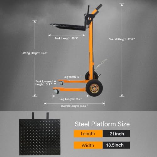 Apollo Hydraulic Material Lift Pallet Truck Dolly 440 Lbs Capacity - color: Yellow, size: Hydraulic-440lbs-35.8" Lift