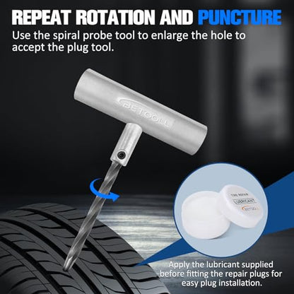 BETOOLL Tire Repair Kit, 44 Pcs Professional Heavy Duty Universal Emergency Flat Tire Repair Kit to Fix Punctures, for car Motorcycle, Truck, Golf Cart, ATV, Tractor, ARB, RV, SUV, Trailer etc. - size: 05- 44pcs (Classic Green)