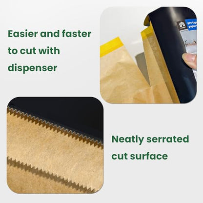 Voomey Pre-Taped Masking Paper for Painting with Dispenser - 7 inch x 82 feet Tape and Drape Painters Paper for Covering Skirting, Frames, Cars and DIY Projects - size: 180mm*25m, style: Dispenser System