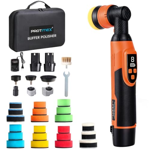 Cordless Mini Polisher - 12V Multi Polisher Cordless Scratches Killer RO/DA Car Polisher with 21 Buffing Pads for Car Detailing Polishing Waxing, Car Buffer wtih 8 Variable Speed - Short Neck - color: Or-short