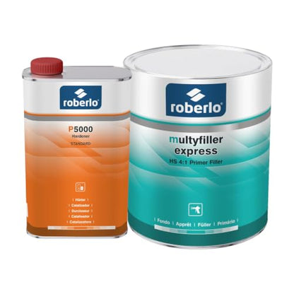 Roberlo Multyfiller Express Primer Filler with Hardener - High-Build Automotive Primer for Car Repair, Fast Drying, Easy Sanding, Excellent Adhesion to Steel & Aluminum - 3.78L Primer + 946ml Hardener - size: 3.78L Primer + 946ml Hardener