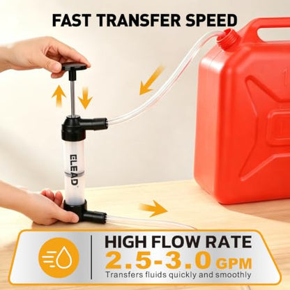 Fluid Transfer Siphon Pump for Gasoline, Multi-use Liquid Transfer Pump, Max 3 GPM High Flow, Hand Pump with Inflator Hose adapter, Balloon Adapter for Gas, Water, Transmission Fluid and Diesel - color: Clean White