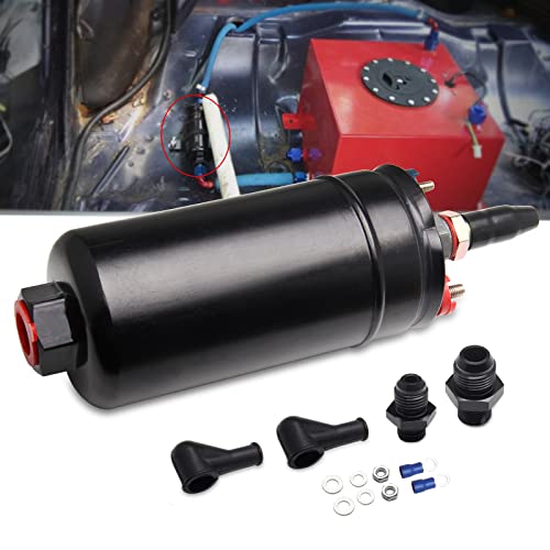 300LPH Inline Fuel Pump High Pressure 12V Electric Fuel Injection 10AN Inlet 8AN Outlet Universal High Flow External Fuel Pump Replace 580254044 HTRACING