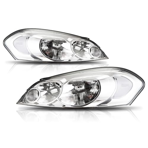 G-PLUS Headlights Assembly, Fit 2006-2007 Chevy Monte Carlo/2006-2013 Chevy Impala/2014-2016 Chevy Impala Limited Bumper Headlamps, Clear Lens Chrome Housing Clear Reflector,faros delanteros - size: [Clear] 2006-2013 Impala