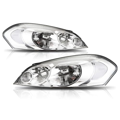 G-PLUS Headlights Assembly, Fit 2006-2007 Chevy Monte Carlo/2006-2013 Chevy Impala/2014-2016 Chevy Impala Limited Bumper Headlamps, Clear Lens Chrome Housing Clear Reflector,faros delanteros - size: [Clear] 2006-2013 Impala