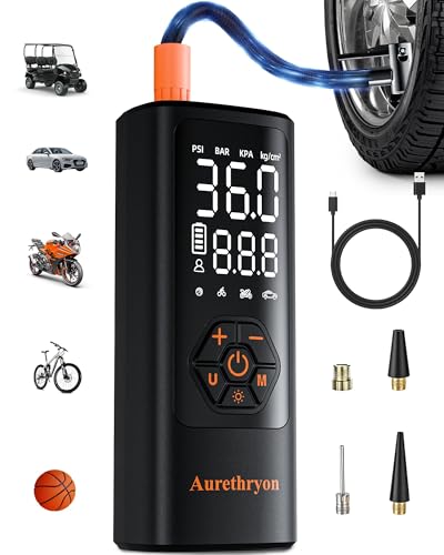 Tire Inflator Portable Air Compressor with Gauge, 150 PSI Mini Cordless Battery Powered Auto Air Pump for Car Tires - Electric Bike Tire Pump for Car/Motorcycle/Bicycle/Ball, Black - color: Black