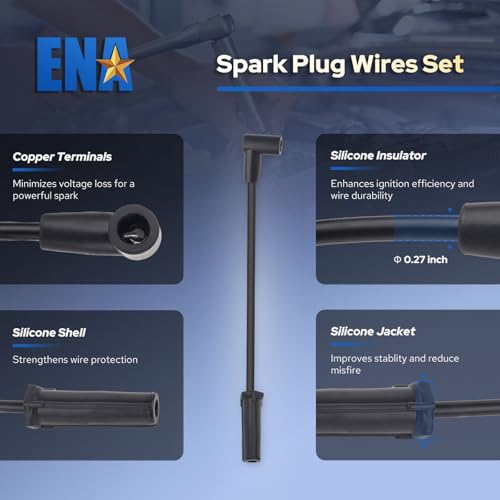 ENA Set of 6 Spark Plug with Wire Set 3.8L Compatible with Buick Chevy Pontiac Allure LaCrosse Lucerne Regal Impala Monte Carlo Grand Prix Replacement for 35-6325 3144 3951