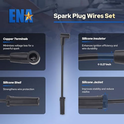 ENA Set of 6 Spark Plug with Wire Set 3.8L Compatible with Buick Chevy Pontiac Allure LaCrosse Lucerne Regal Impala Monte Carlo Grand Prix Replacement for 35-6325 3144 3951