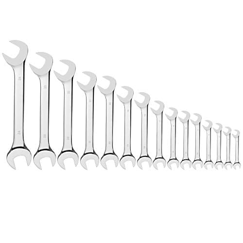 15-Piece Premium Angle Head Open End Wrench Set, Chrome Vanadium Steel, Mirror Chrome Finish | Include Metric Sizes 10, 11, 12, 13, 14, 15, 16, 17, 18, 19, 20, 21, 22, 23, 24mm with Storage Rack - style: Metric 15-Piece Set
