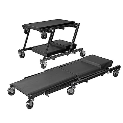 Torin 2-in-1 Foldable Garage Shop Creeper, 36" Black, 300 lbs Capacity, 6 Wheels, ATR6505B - style: Black Foldable Creeper