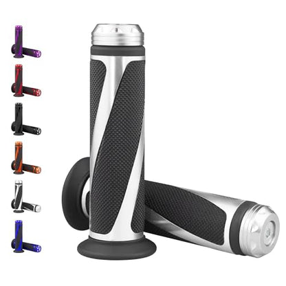 Universal Motorcycle Handlebar Grips Fits for Motorcycles with 7/8" Left Grip and 1" Right - color: Silver
