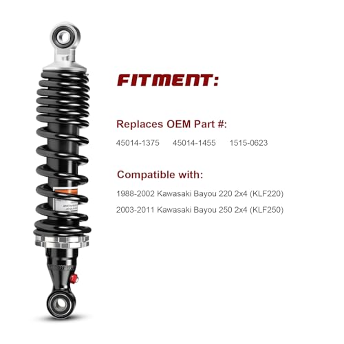 Monotube ATV Front Shocks, Shock Absorber, Struts for Kawasaki Bayou 220 2x4 (KLF220) and Kawasaki Bayou 250 2x4 (KLF250), OEM: 45014-1375, 45014-1455, 1515-0623; Amortiguadores Para Kawasaki Bayou