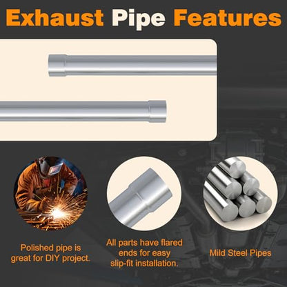 A-KARCK Mild Steel Mandrel Bends 4 Pcs, 3 Inches Mild Steel DIY Custom Exhaust Tubing Pipe Straight & U-Bend Kit, Universal Fit - size: 3 inch 4 piece Kit, style: Mild Steel