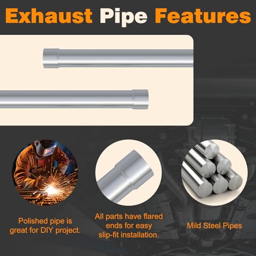 A-KARCK Mild Steel Mandrel Bends 16 Pcs, 2 Inches DIY Custom Exhaust Tubing Pipe Straight & U-Bend Kit, Universal Fit - size: 2 inch 16 piece Kit, style: Mild Steel