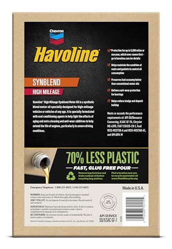 Havoline Motor Oil 5w20 High Mileage Synthetic Technology Smart Change Engine Oil, 5W-20, 6 Quarts, Pack of 1 - size: Pack of 1, style: 5W-20