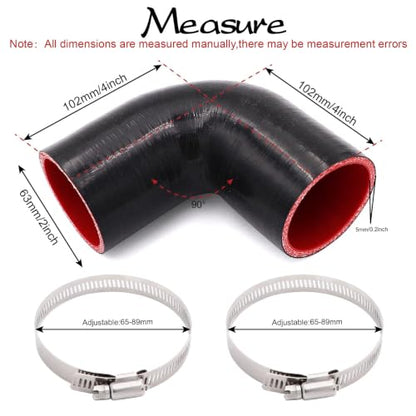 90 Degree Elbow ID 2 1/2 inch(63mm) Silicone Coupler Hose 4-Ply - size: ID 2.5"
