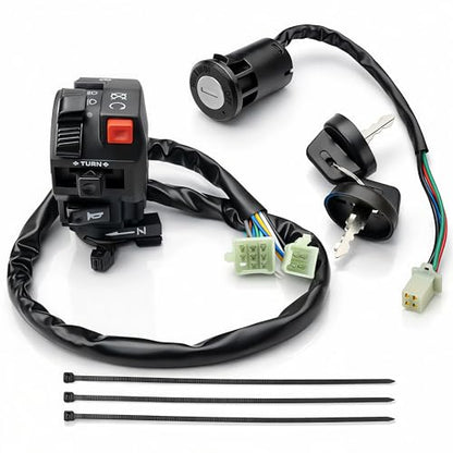 7/8" Left Handlebar Control Switch Assembly & 4-Pin Ignition Key Combo with Manual Choke - Replacement for 150cc 200cc 250cc Chinese ATV Quad TaoTao Coolster SSR Roketa Baja SunL