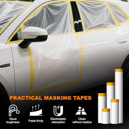 Pre-Taped Masking Film for Painting 94 Inch x 65 Feet 6 Rolls - size: 94in x 50Ft