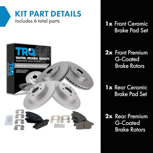 TRQ Front and Rear Brake Pad and Rotor Set Ceramic G Coated Solid Rotors