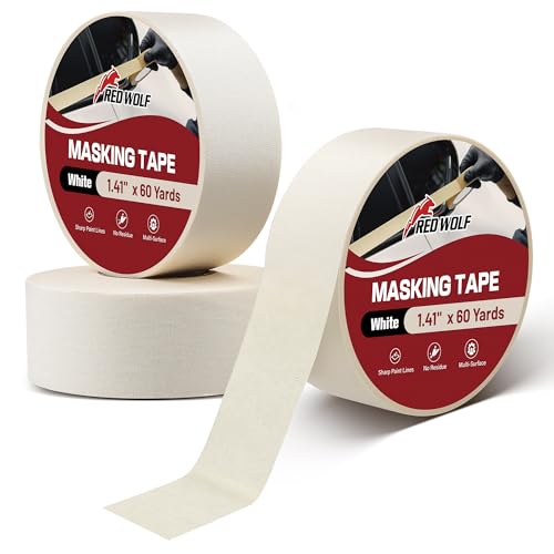 RED WOLF 1.41" x 60 Yards Masking Tape 3 Pack, General Purpose for Painting Arts Crafts Label Car Painting, Sharp Paint Line No Residue Painters Tape White Beige Crepe Paper Tape Heat Resistance - size: 1.41" x 60 Yards