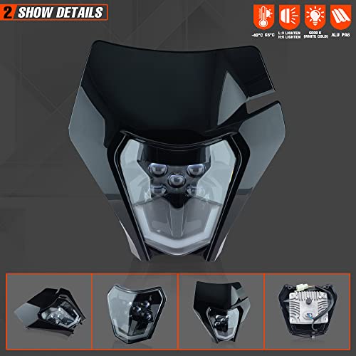 Dirt Bike Led Headlight Motorcycle 2020-2022 Enduro Headlight Kit for EXC EXCF SX SXF XC XCF XCW XCFW (Black-Dual 5) - color: Black-Dual 5