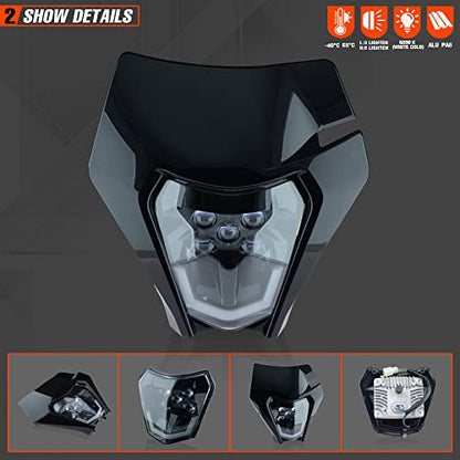 Dirt Bike Led Headlight Motorcycle 2020-2022 Enduro Headlight Kit for EXC EXCF SX SXF XC XCF XCW XCFW (Black-Dual 5) - color: Black-Dual 5