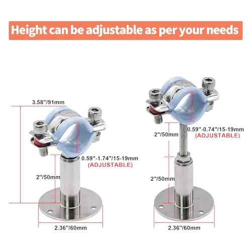AKIHISA 2 Pcs 304 Stainless Steel Pipe Supports, Wall Mount Ceiling Mount Pipe Hanger, Pipe Holder for OD Pipe 15-19MM Adjustable Height Range 50-100mm - size: 15-19mm, style: Adjustable Height 50-100mm