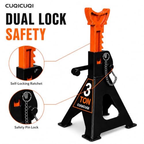 Jack Stands, Heavy Duty Steel Car Jack Stand with Double Pin Locking, Adjustable Height 3 Ton Stand for Cars Trailer Jack 1 Pair - color: Black