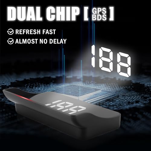 GPS Heads up Display for Cars with HD Large Font,USB Plug & Play Car HUD Head up Display for Speed Displays,Universal Digital Speedometer for Car with Adjustable Brightness (White) - color: White