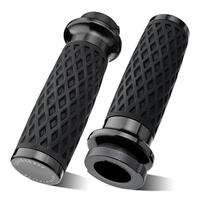 Black 1" Silicone Cable Throttle Grips with End Cap for Harley - color: Black