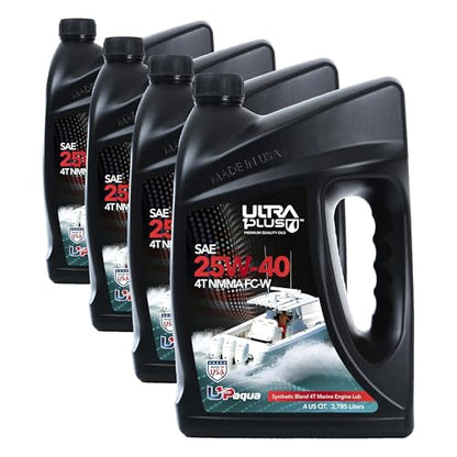 ULTRA 1PLUS U1P-Aqua SAE 25W-40 Synthetic Blend 4T Marine Engine Oil NMMA FC-W (Gallon) (Pack of 4) - size: 1 Gallon (4 Quarts) (Pack of 4)