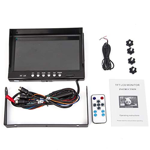 9" TFT LCD Car Rearview Quad Split Monitor,Remote Control, 4 Channels 4-PIN Connector Video Inputs Shockproof - 12V-24V 800480HD Screen w/Sunshade Anti-Glare