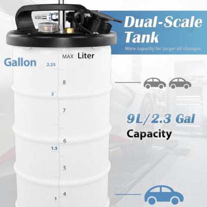 FIRSTINFO A1108USY5 9L Patented Pneumatic/Manual Oil Extractor 5 Tubes - size: 9L Pneumatic/Manual w/ Pressure Gauge