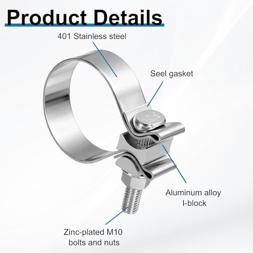 HARFINGTON 410 Stainless Steel Exhaust Clamp 2.24" Butt Joint Narrow Band Muffler Seal Exhaust Narrow Lap Butt Clamps for Pipes Mufflers Converters System Repair, Silver - size: Range 57-62 mm, Band Width 22mm